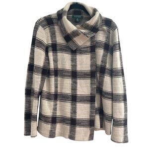 Ralph Lauren Tan Brown Plaid Cardigan Cape Size Medium